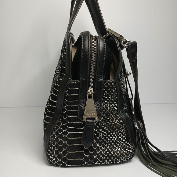 Aimee Kestenberg Leather Handbag  Black Purse Snake Print Metallic Satchel - Picture 4 of 16